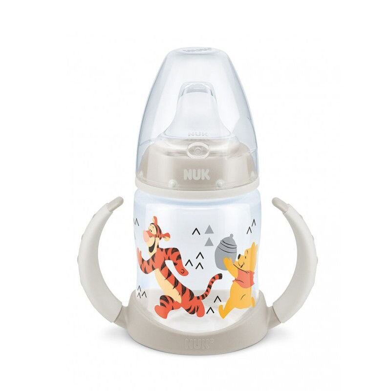 NUK Biberon First Choice 150ml cu toarte si adaptor din silicon Disney gri 6 luni+