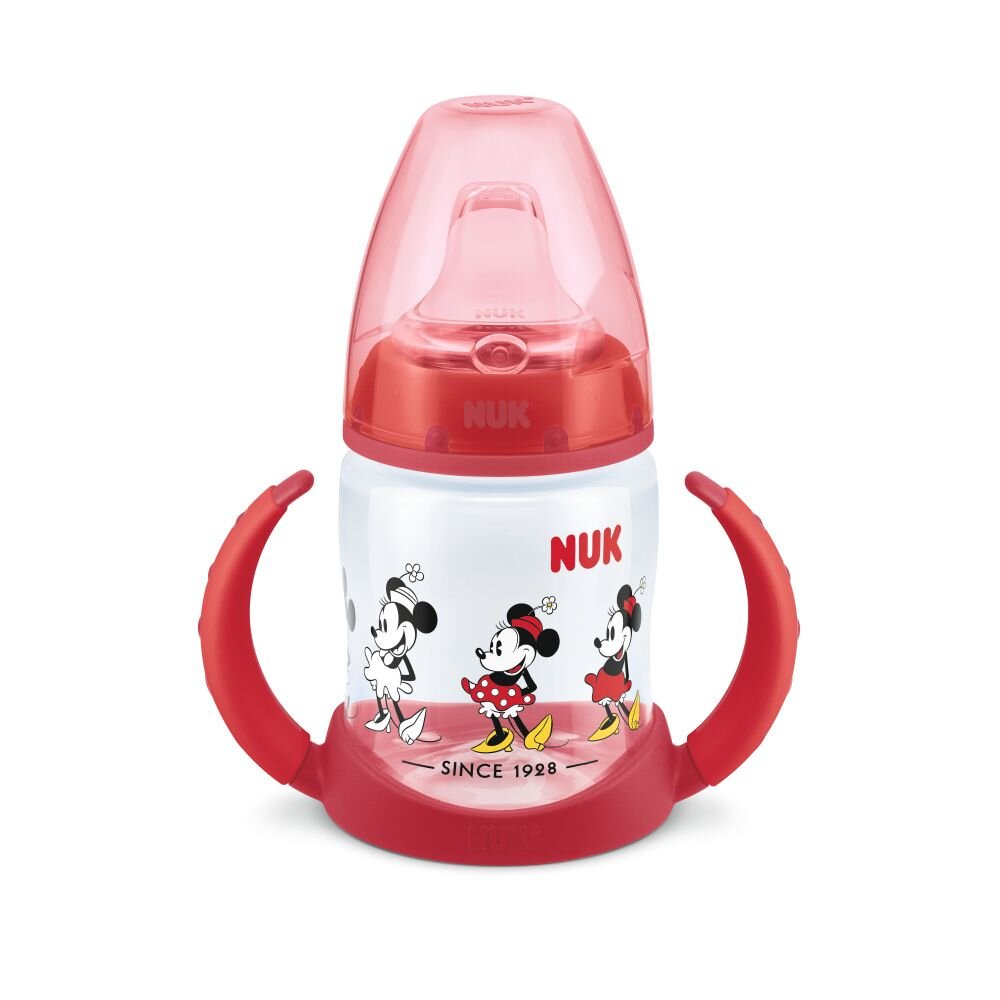 NUK Biberon First Choice 150ml cu toarte si adaptor din silicon Mickey rosu 6 luni+
