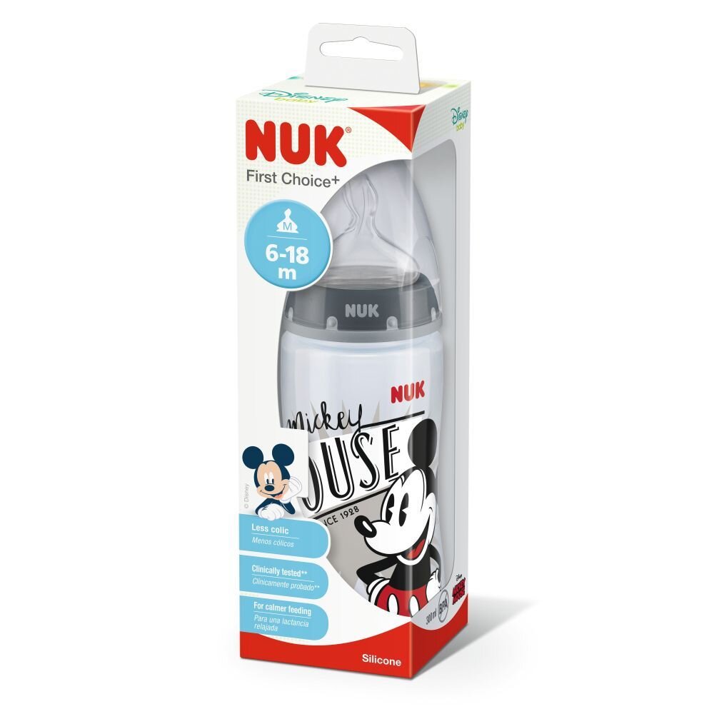 NUK Biberon First Choice 300 ml tetina silicon Mickey gri 6-18 luni