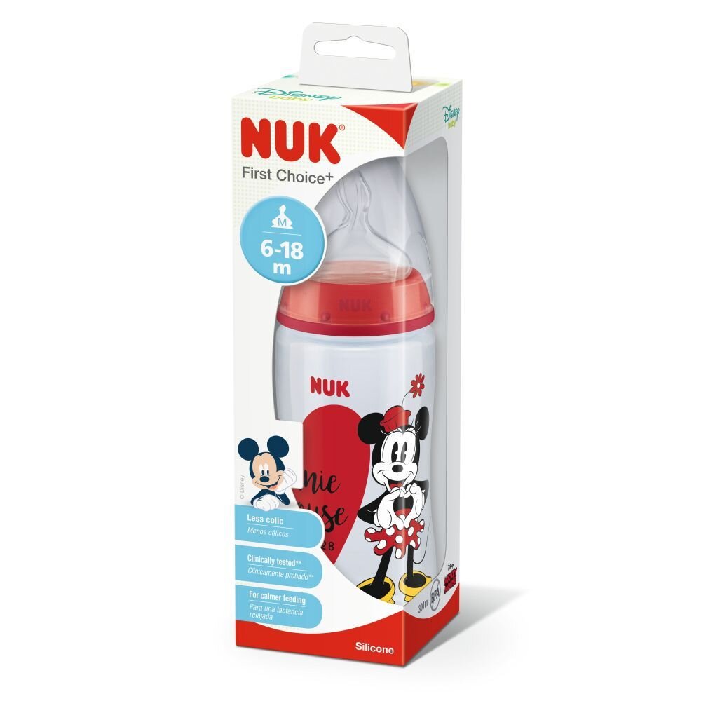 NUK Biberon First Choice 300 ml tetina silicon Mickey rosu 6-18 luni