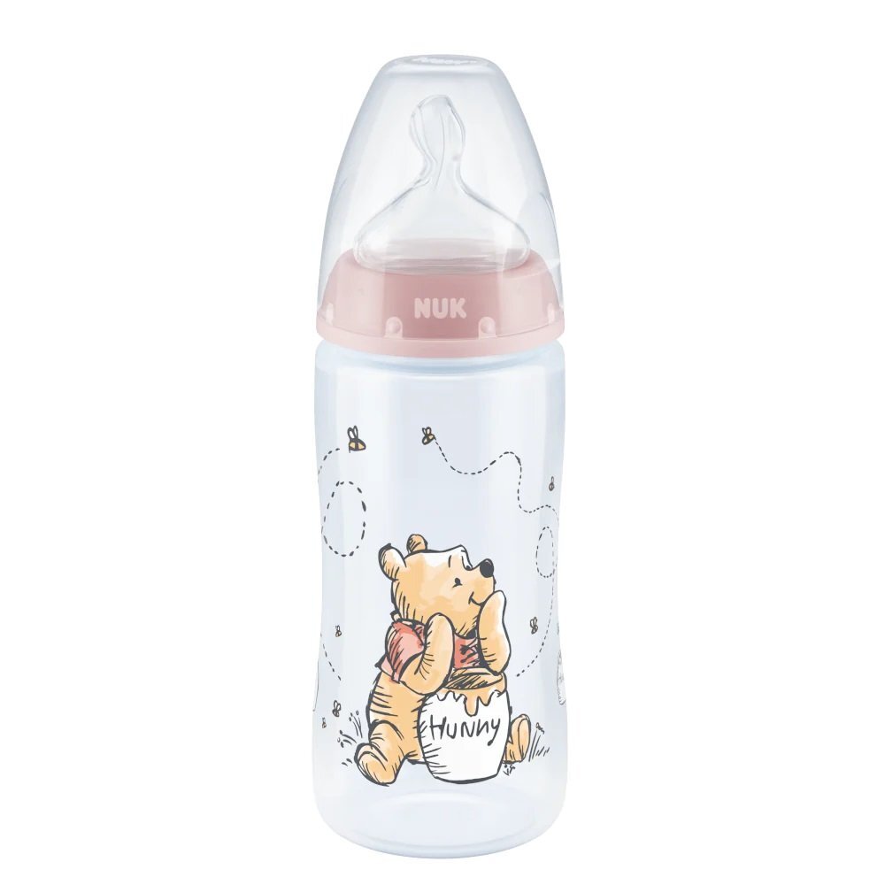 NUK Biberon First Choice PP 300 ml tetina silicon M 0-6 luni Disney Winnie roz