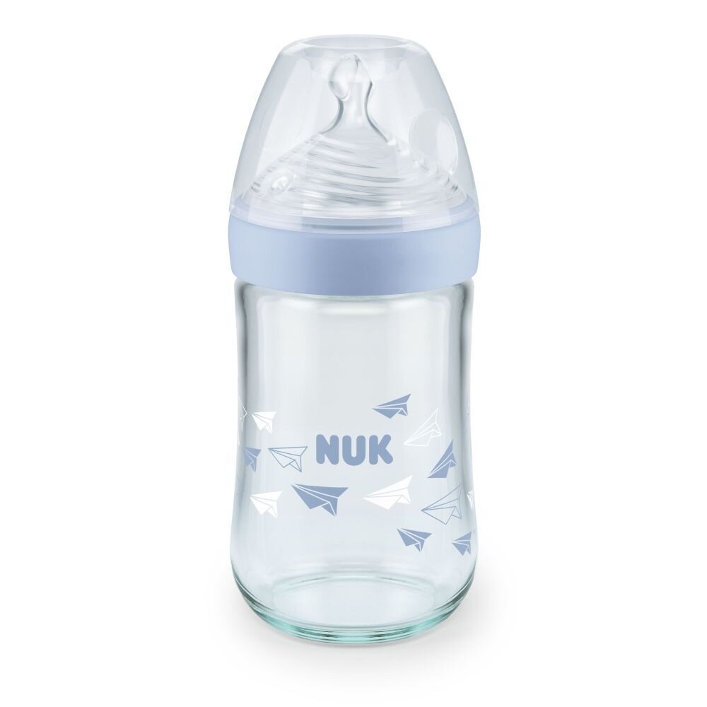 NUK Biberon Nature Sense sticla 240 ml tetina silicon orificiu M 0-6 luni bleu