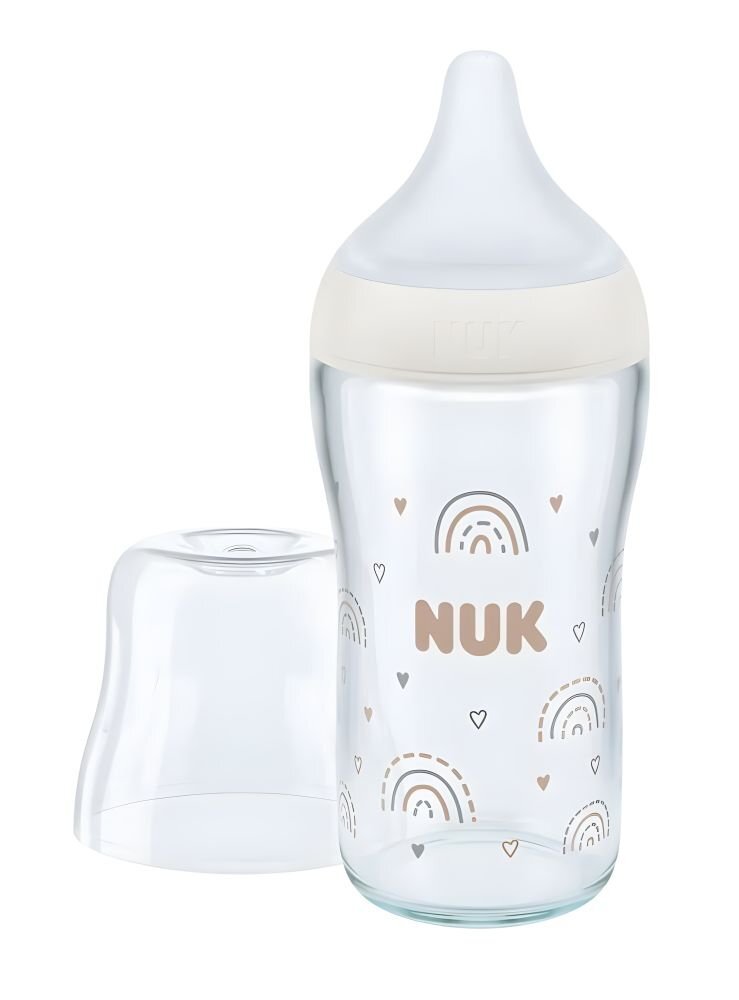 NUK Biberon Perfect Match din sticla 230 ml control temperatura tetina silicon M Curcubeu