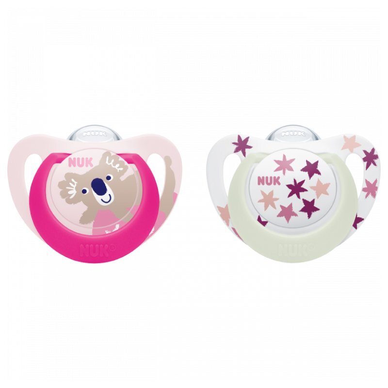 NUK Set 2 suzeta Star Day Night silicon 6-18 luni M2 roz