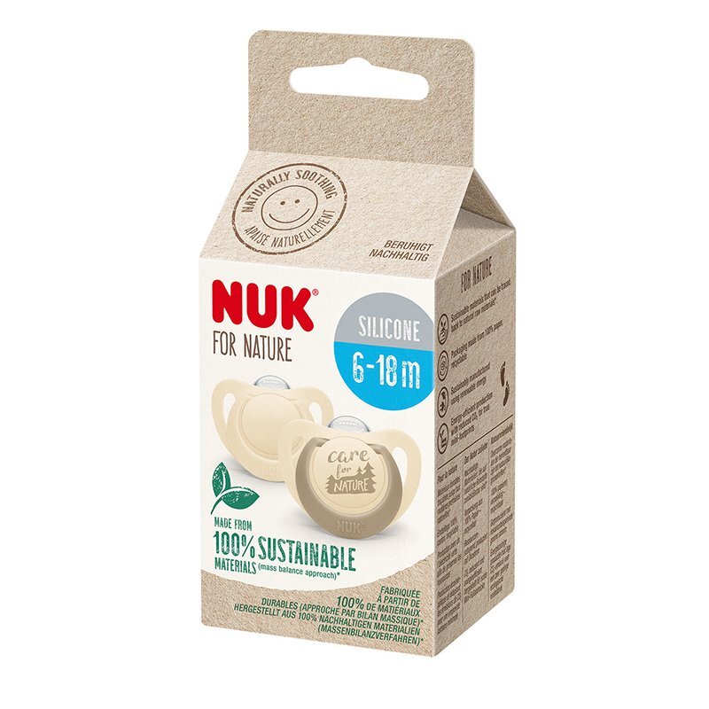 NUK Set 2 suzete for Nature din silicon M2 6-18 luni crem
