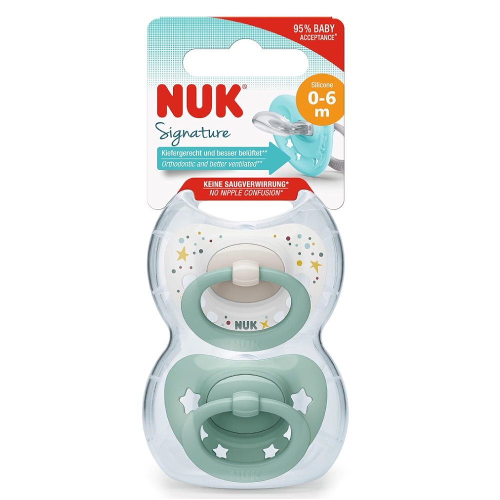 NUK Set 2 suzete Signature Silicon M1 0-6 luni Verde