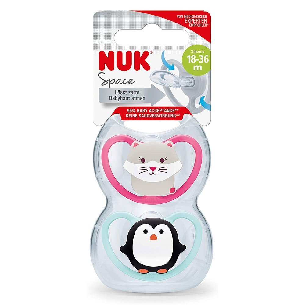 NUK Set 2 suzete Space silicon M3 rose 18-36 luni