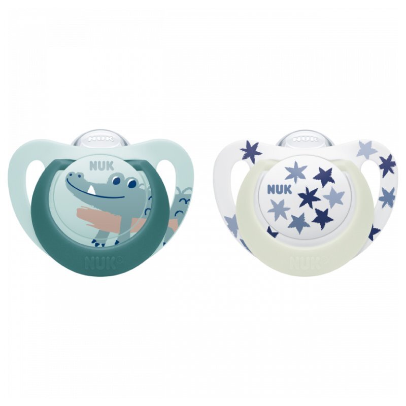 NUK Set 2 suzete Star Day Night silicon 6-18 luni M2 vernil