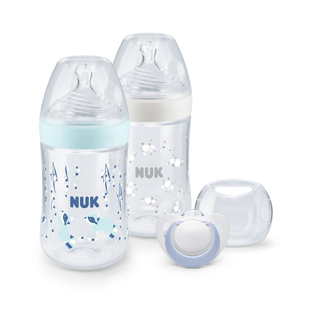 NUK Set nou nascut Nature Sense Start Twin cu control temperatura bleu