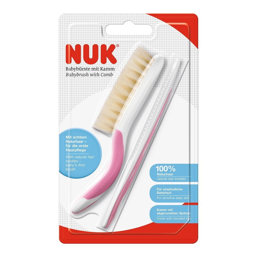 NUK Set perie par natural si piepten roz