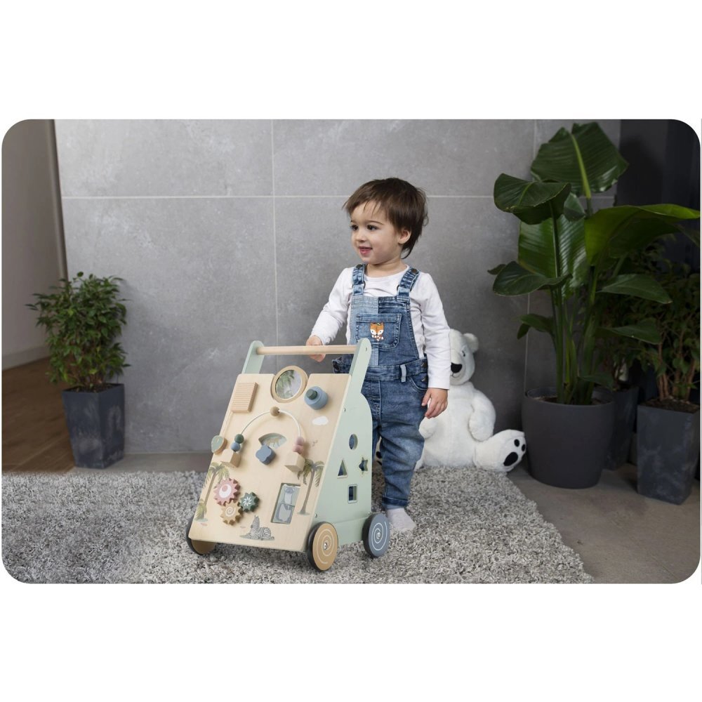 Nukido Antepremergator educational pentru copii Activity din lemn cu activitati maner de transport abac angrenaje rotative sortator cu forme roti stabile cu suprafata cauciucata