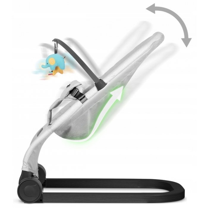 Nukido Balansoar 2in1 pentru bebelusi Baby Bouncer Gri deschis de la nastere si pana la 9kg pliabil centura de siguranta spatar reglabil husa detasabila si jucarii