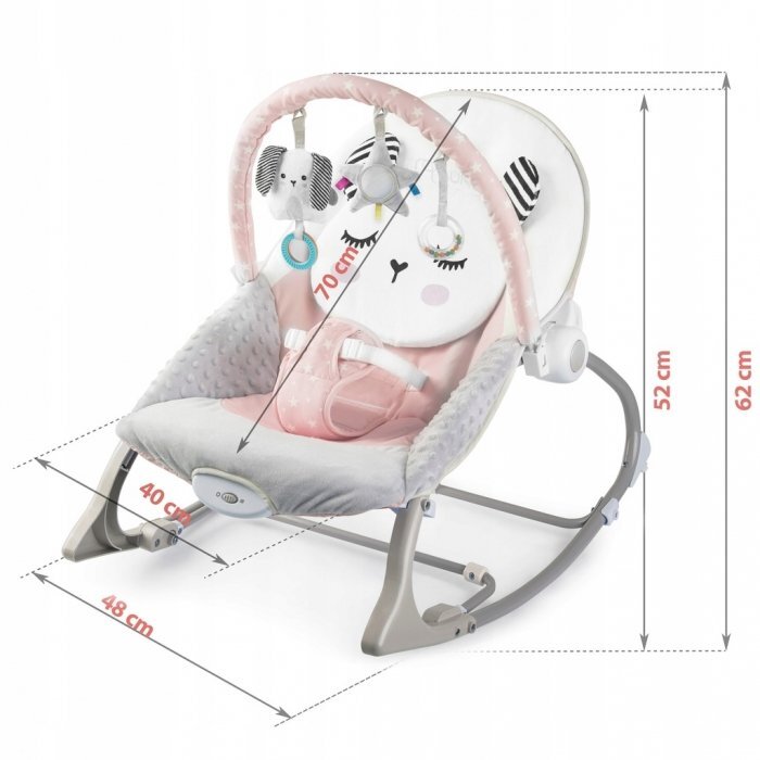 Nukido Balansoar multifunctional cu vibratii si arcada cu jucariihusa detasabilabaza antiderapanta si centuri de siguranta Panda Roz
