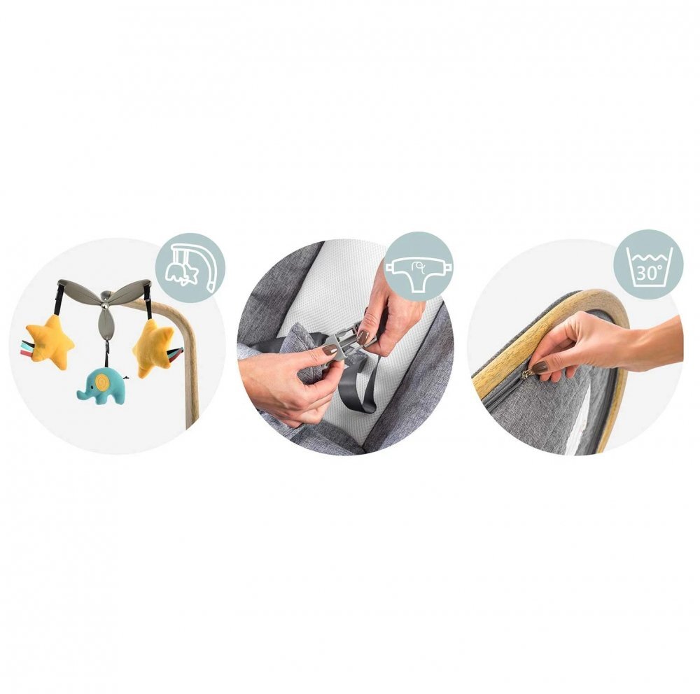 Nukido Balansoar pentru bebelusi cu pliere compactaspatar reglabilcentura de sigurantahusa detasabilajucarii detasabilede la nastere pana la 9kg Gri