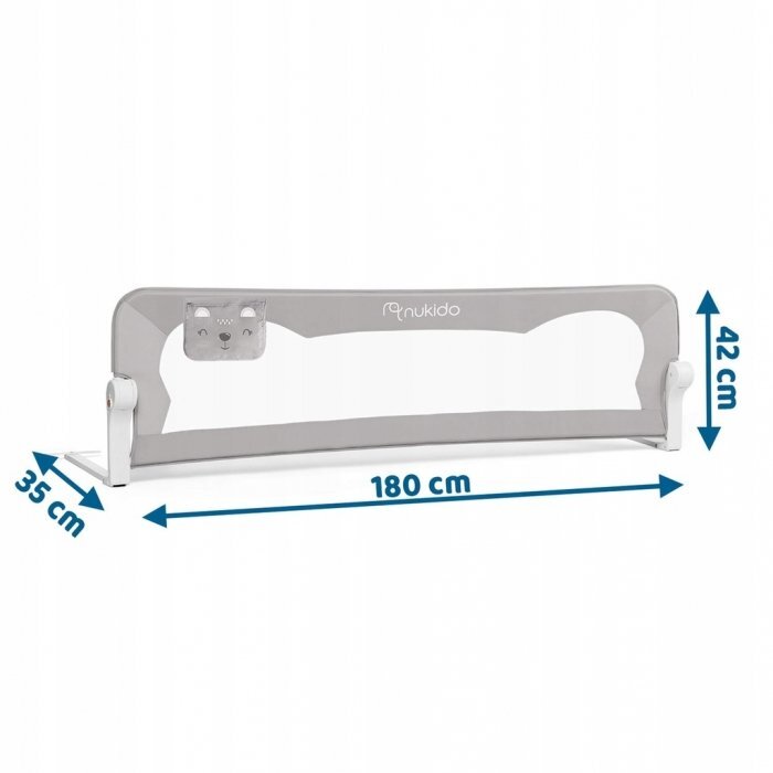 Nukido Bariera de protectie pentru pat copii Gri 180 x 35 x 42 cmcadru rezistentsistem de siguranta impotriva plierii accidentalecenturi de siguranta si buzunar de depozitare