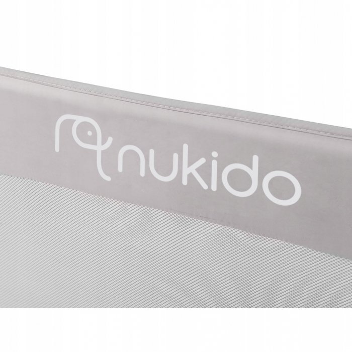 Nukido Bariera de protectie pentru pat copii Gri 180 x 35 x 42 cmcadru rezistentsistem de siguranta impotriva plierii accidentalecenturi de siguranta si buzunar de depozitare
