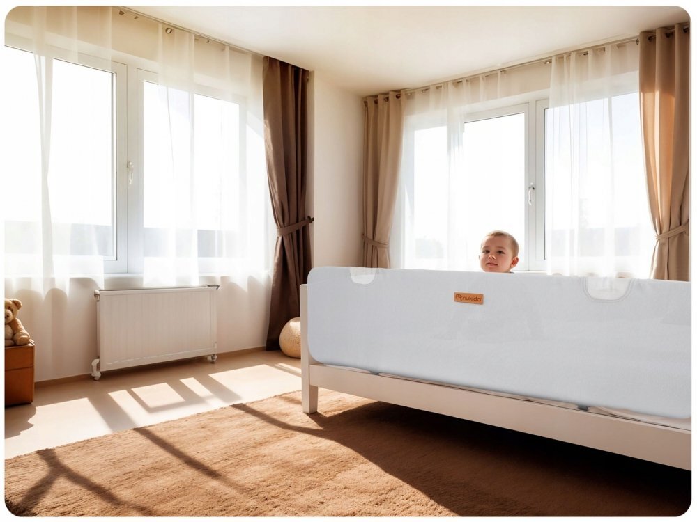 Nukido Bariera de protectie pentru pat Gri 150x44x41 cm pliabila Husa detasabila Colturi rotunjite Sistem de blocare impotriva plierii accidentale Geanta cu fermoar inclusa