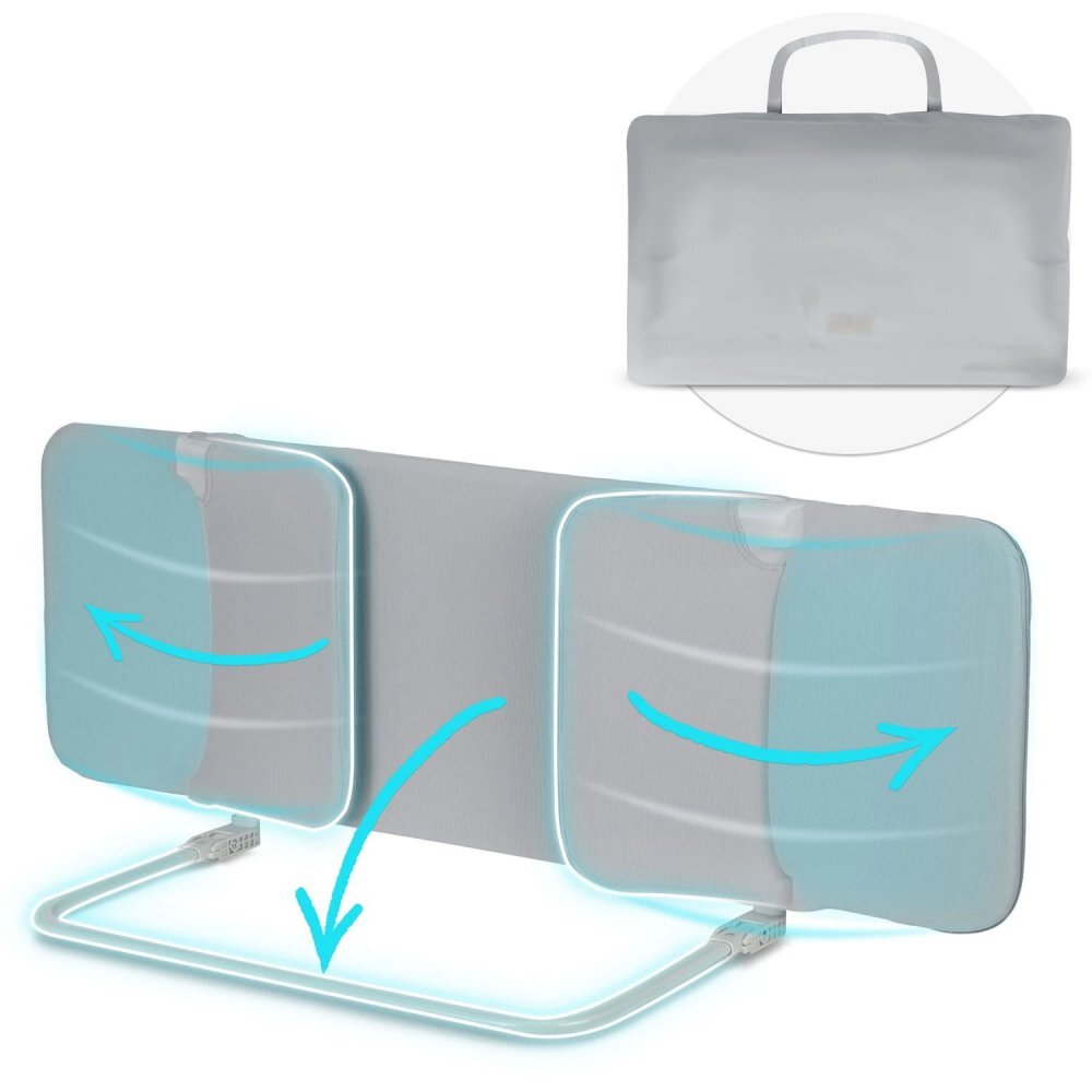 Nukido Bariera de protectie pentru pat Gri 150x44x41 cm pliabila Husa detasabila Colturi rotunjite Sistem de blocare impotriva plierii accidentale Geanta cu fermoar inclusa