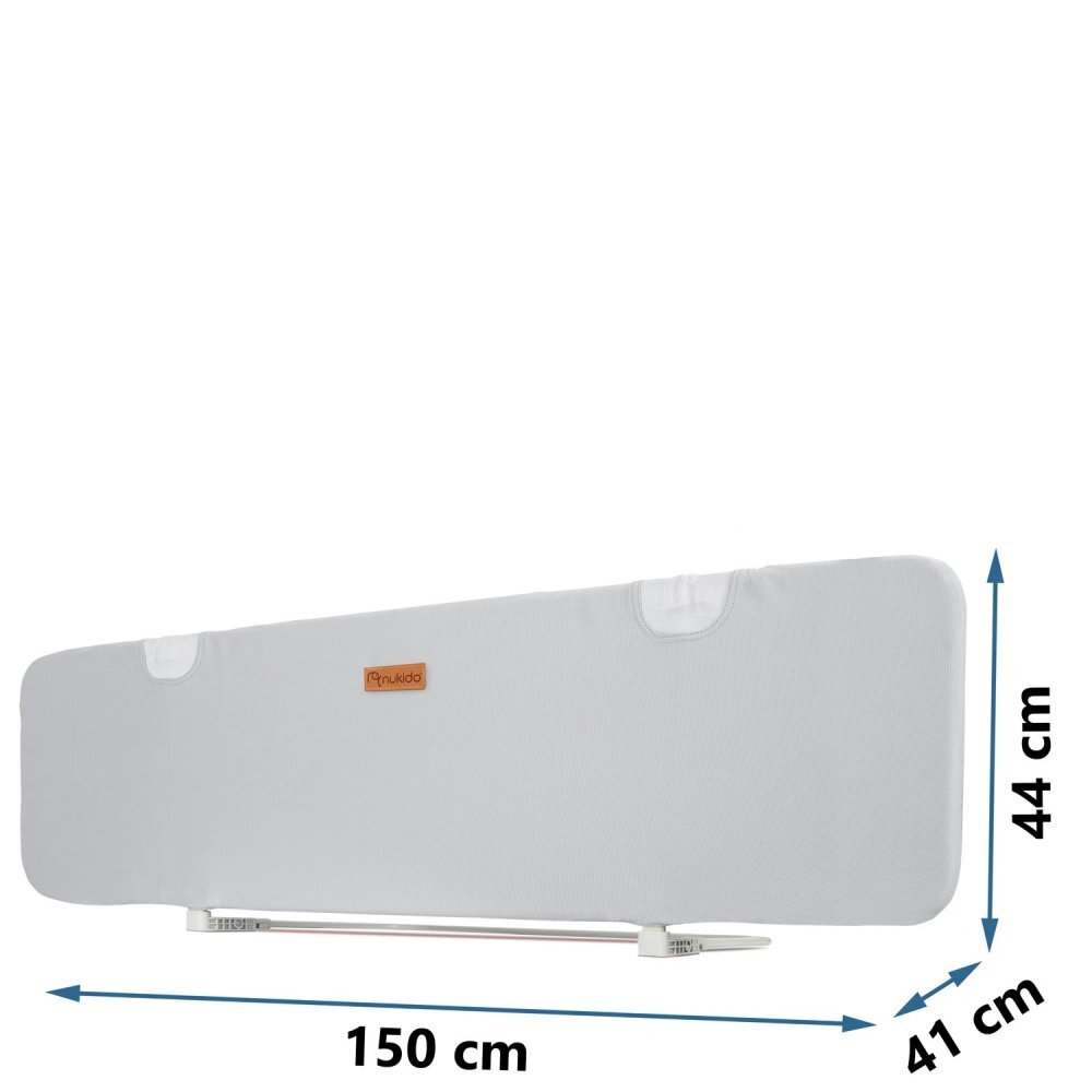 Nukido Bariera de protectie pentru pat Gri 150x44x41 cm pliabila Husa detasabila Colturi rotunjite Sistem de blocare impotriva plierii accidentale Geanta cu fermoar inclusa