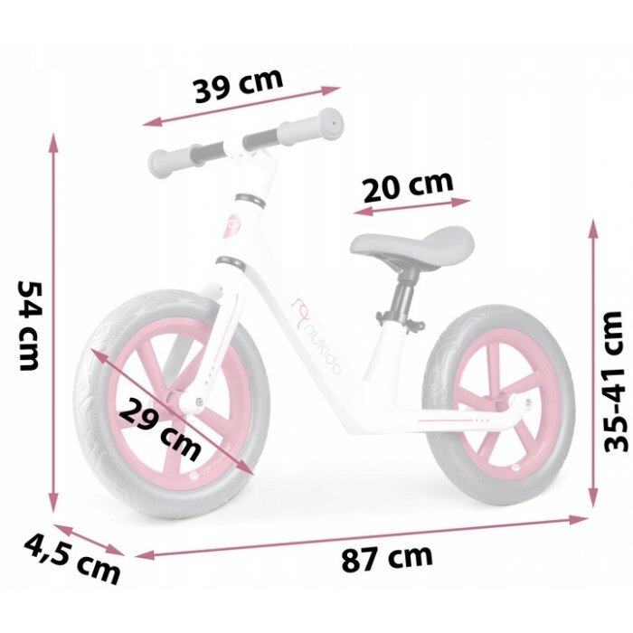 Nukido Bicicleta fara pedale pentru copii 87x39x54 cm roti EVA Light Flee Roz-Alb