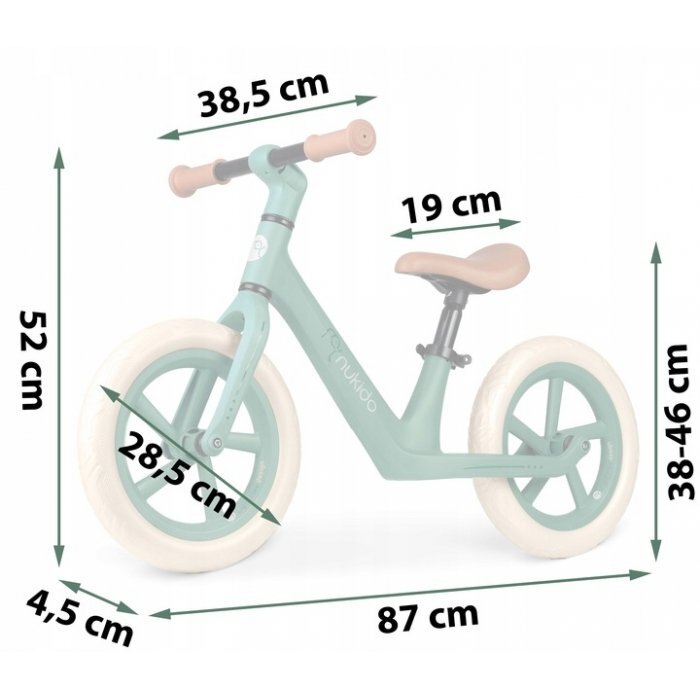Nukido Bicicleta fara pedale pentru copii Light Flee Verde 87x39x54 cmde la 2ani roti EVAsezut moale cu inaltime reglabila intre 35-41 cmcadru rezistentmanere cauciucate ergonomice cu opritori