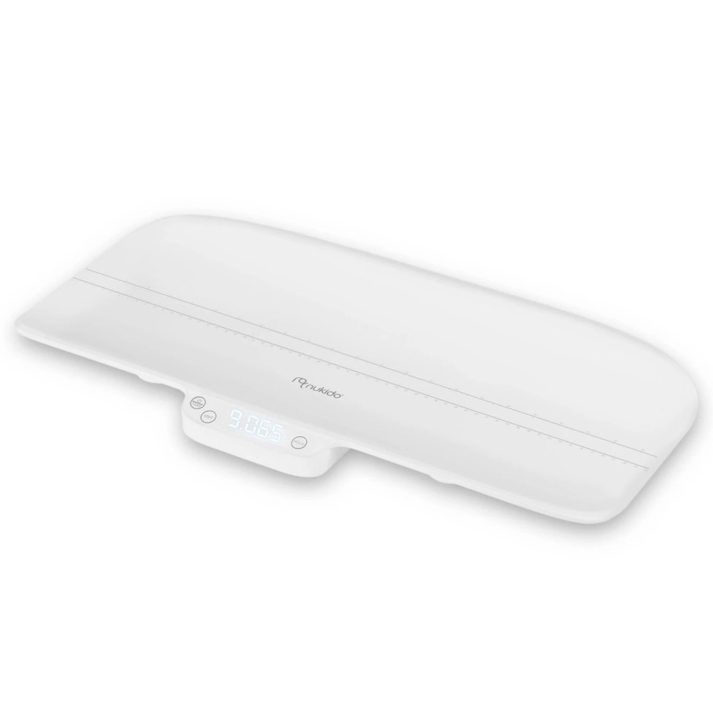 Nukido Cantar electronic pentru copii White cu unitati de masura multiple ecran LCD capacitate maxima 40 kg Functie Hold Taliometru Precizie 0.5g Dimensiune 60.5 x 30 cm