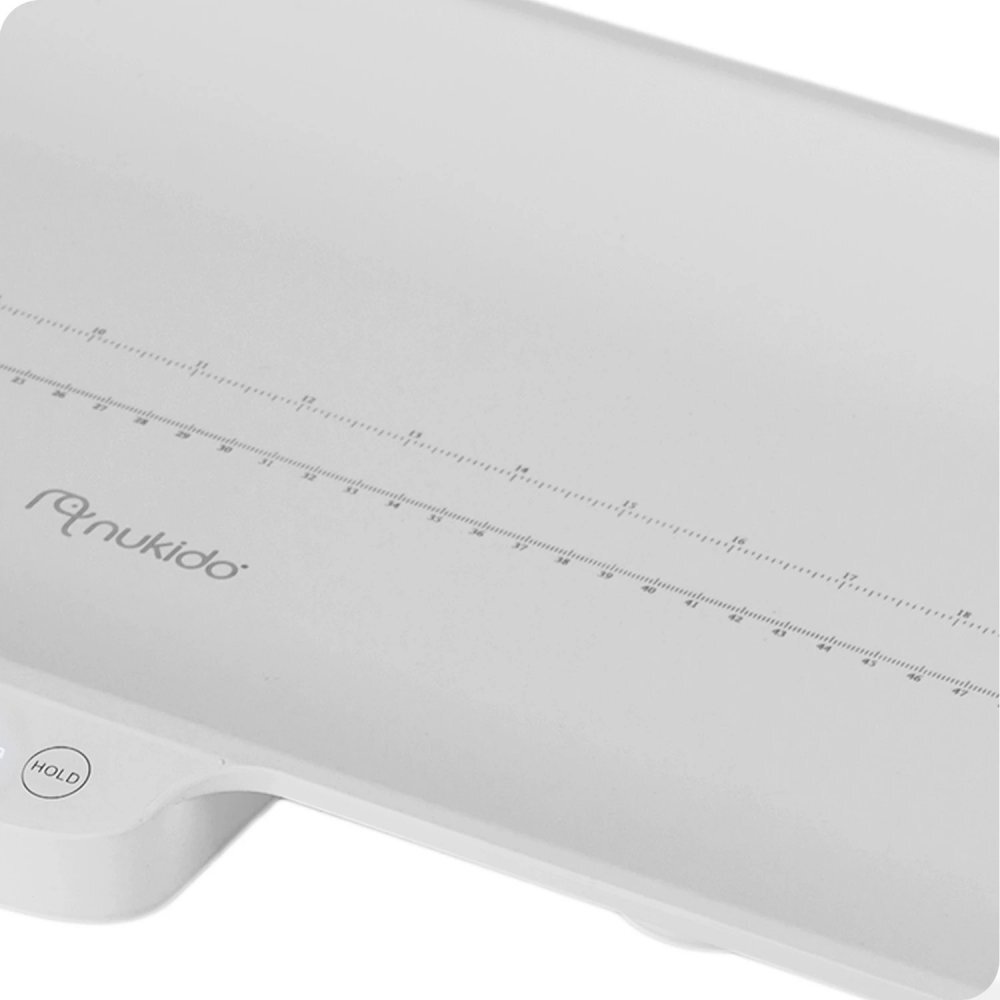 Nukido Cantar electronic pentru copii White cu unitati de masura multiple ecran LCD capacitate maxima 40 kg Functie Hold Taliometru Precizie 0.5g Dimensiune 60.5 x 30 cm