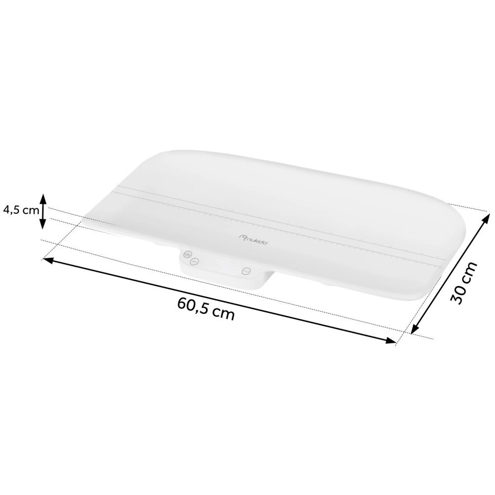 Nukido Cantar electronic pentru copii White cu unitati de masura multiple ecran LCD capacitate maxima 40 kg Functie Hold Taliometru Precizie 0.5g Dimensiune 60.5 x 30 cm