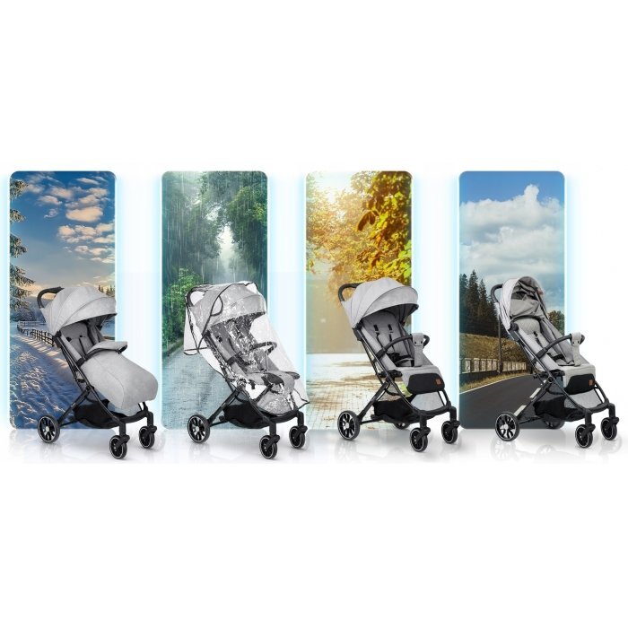 Nukido Carucior cu pliere compacta pentru copii cu suspensiispatar reglabilbara de protectie detasabilacapotina cu protectie UVhusa de transporthusa picioare si husa ploaiedimensiuni compatibile avion Paseo Gri deschis