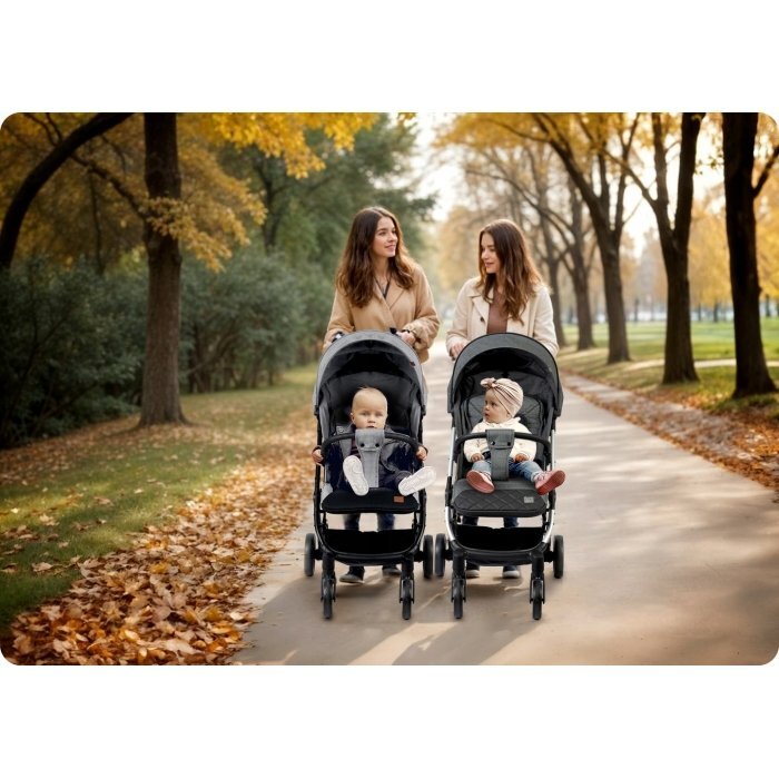 Nukido Carucior cu pliere compacta pentru copii cu suspensiispatar reglabilbara de protectie detasabilacapotina cu protectie UVhusa de transporthusa picioare si husa ploaiedimensiuni compatibile avion Paseo Gri deschis