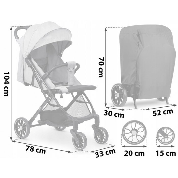 Nukido Carucior cu pliere compacta pentru copii cu suspensiispatar reglabilbara de protectie detasabilacapotina cu protectie UVhusa de transporthusa picioare si husa ploaiedimensiuni compatibile avion Paseo Gri deschis