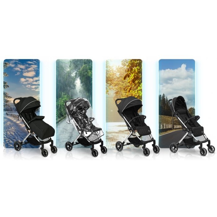 Nukido Carucior cu pliere compacta pentru copii cu suspensiispatar reglabilbara de protectie detasabilacapotina cu protectie UVhusa de transporthusa picioare si husa ploaiedimensiuni compatibile avion Paseo Negru