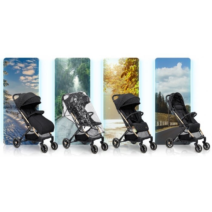 Nukido Carucior sport pentru copii Paseo Negru cu Auriu suspensii spatar reglabil pliere compacta potrivit pentru avion
