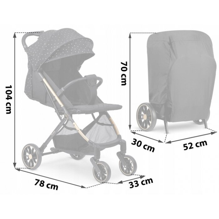 Nukido Carucior sport pentru copii Paseo Negru cu Auriu suspensii spatar reglabil pliere compacta potrivit pentru avion