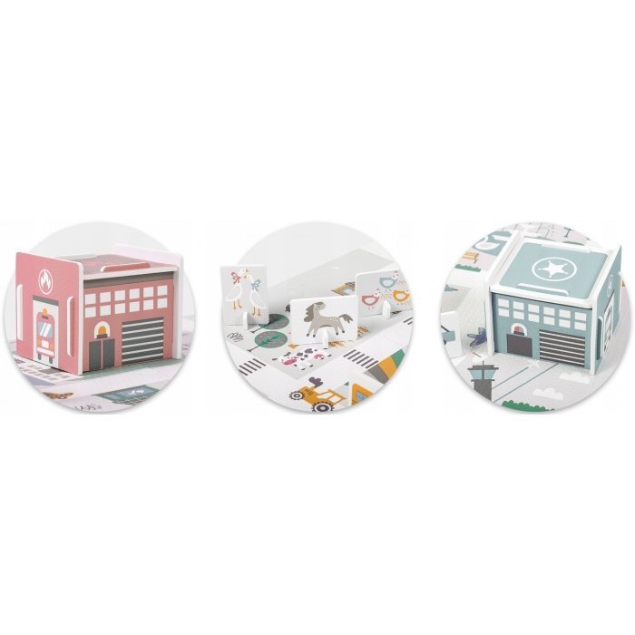 Nukido Covor puzzle multifunctional pentru copii Town 105x105x1 cm din spuma EVA inodora 9 piese cu doua fete izoleaza perfect de solmaterial anti-alunecarepiese cu functie de pioni
