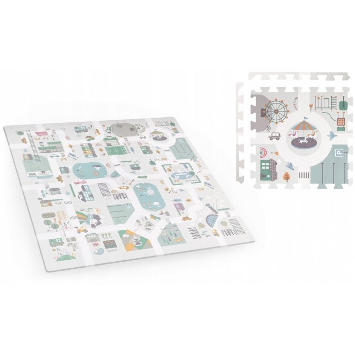 Nukido Covor puzzle multifunctional pentru copii Town 105x105x1 cm din spuma EVA inodora 9 piese cu doua fete izoleaza perfect de solmaterial anti-alunecarepiese cu functie de pioni
