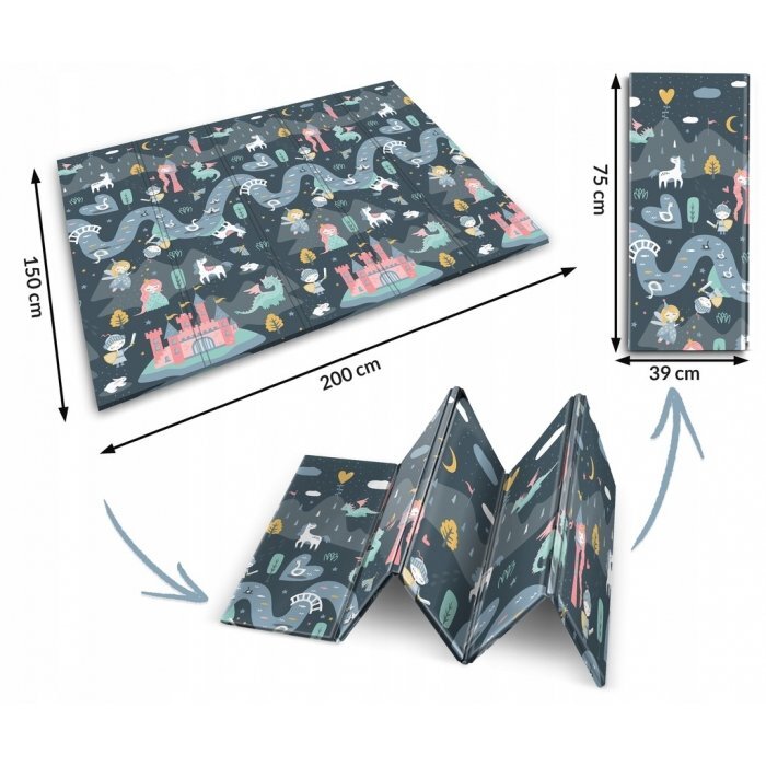 Nukido Covoras de joaca pentru copii cu doua fete Castelul printesei Gri 200x150x1cmpliabilrealizat din spuma XPE inodorain cutie de carton ce se poate colora