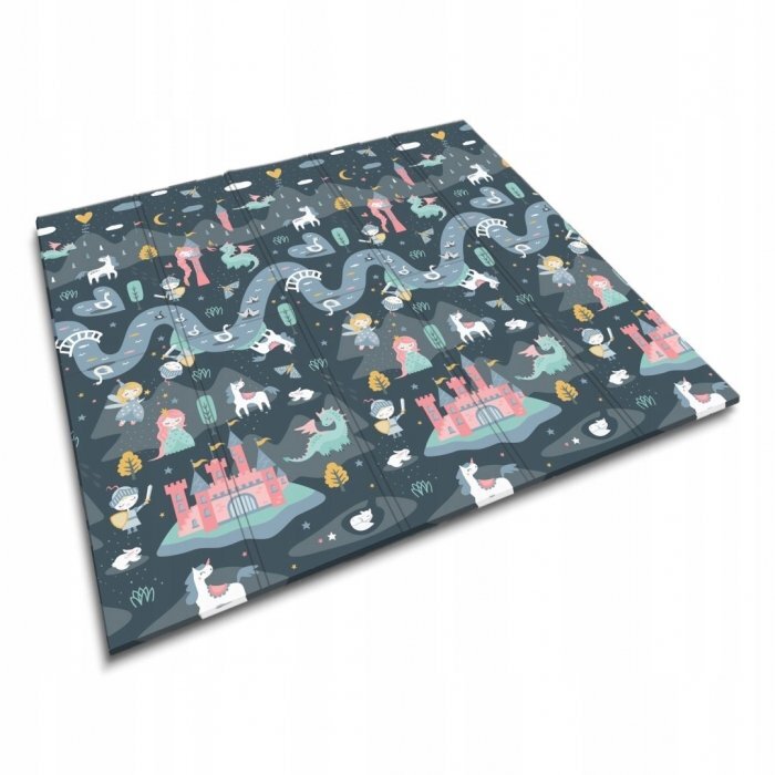 Nukido Covoras de joaca pentru copii cu doua fete Castelul printesei Gri 200x150x1cmpliabilrealizat din spuma XPE inodorain cutie de carton ce se poate colora