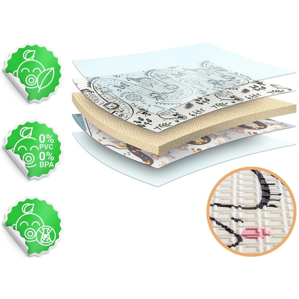 Nukido Covoras de joaca pentru copii cu doua fete Forest 200x150x1cmpliabilrealizat din spuma XPE inodorain cutie de carton ce se poate colora