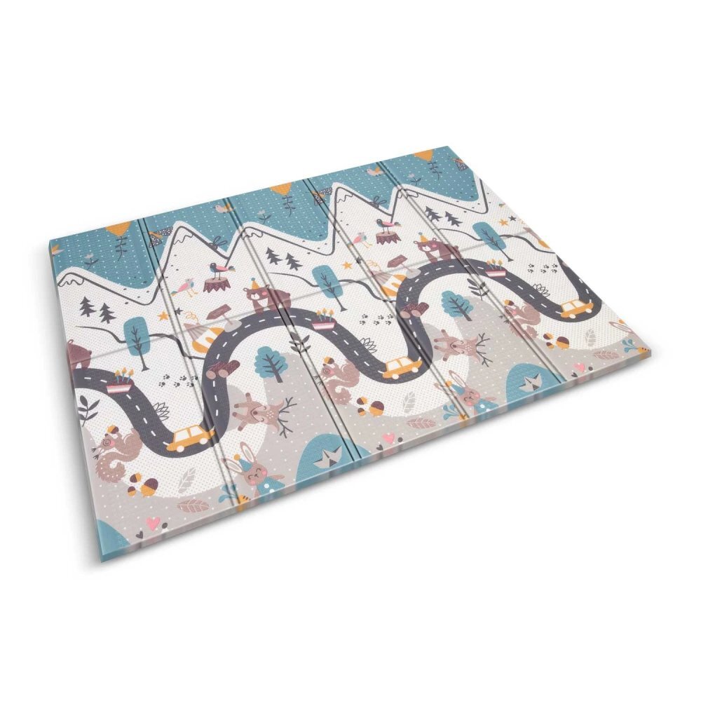 Nukido Covoras de joaca pentru copii cu doua fete Forest 200x150x1cmpliabilrealizat din spuma XPE inodorain cutie de carton ce se poate colora