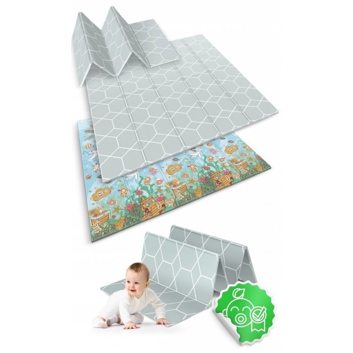 Nukido Covoras de joaca pentru copii cu doua fete pliabil realizat din spuma XPE inodora in cutie de carton ce se poate colora 200x180x1cm Ocean