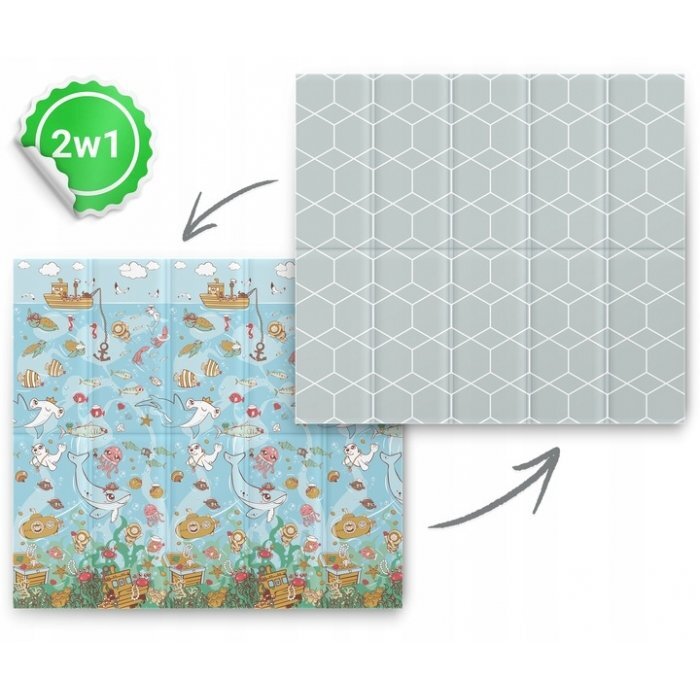 Nukido Covoras de joaca pentru copii cu doua fete pliabil realizat din spuma XPE inodora in cutie de carton ce se poate colora 200x180x1cm Ocean