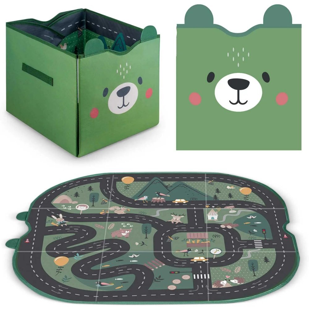 Nukido Cutie depozitare transformabila in covoras de joaca Ursulet Verde