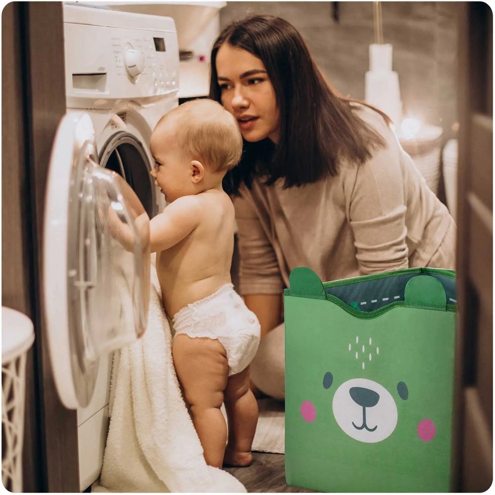 Nukido Cutie depozitare transformabila in covoras de joaca Ursulet Verde