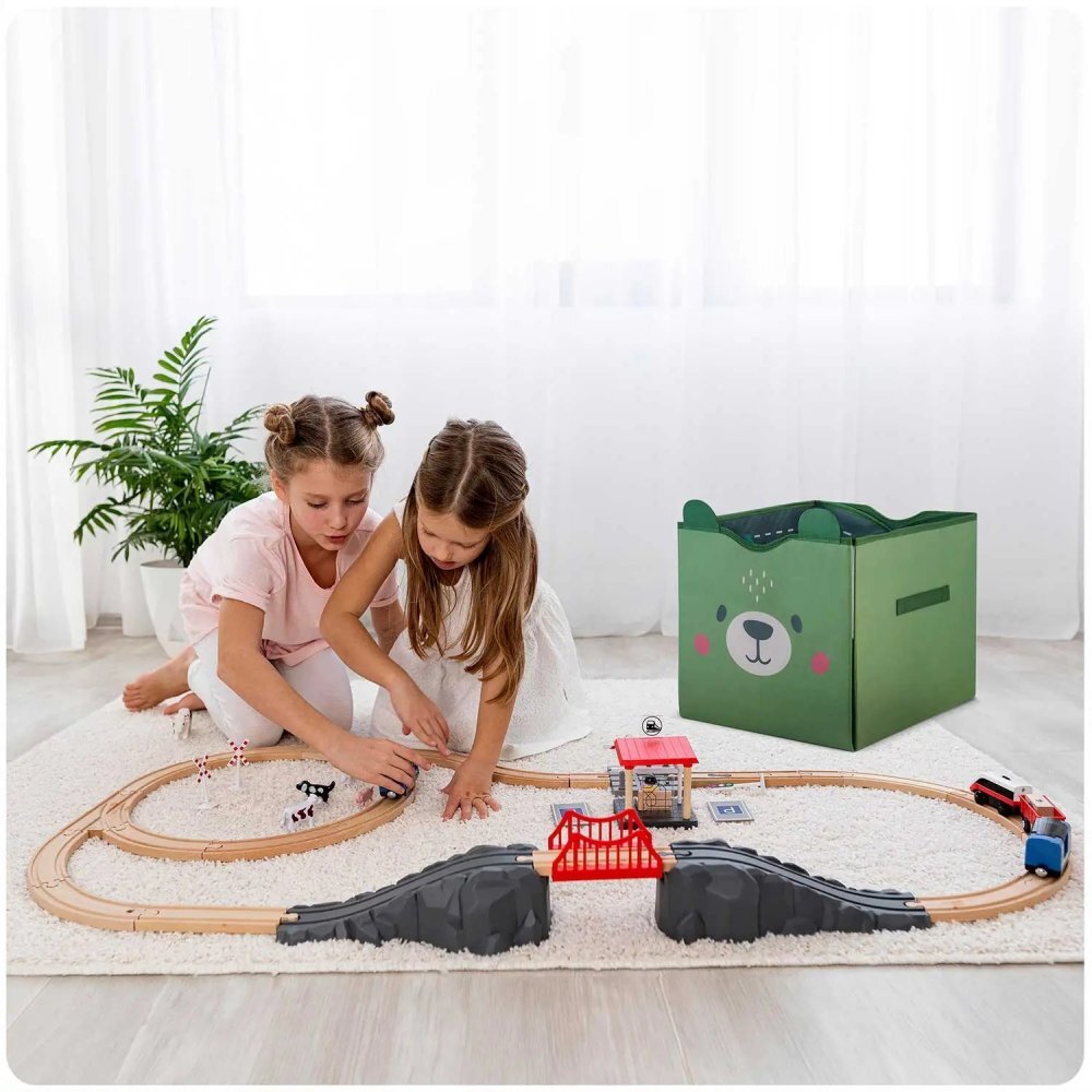 Nukido Cutie depozitare transformabila in covoras de joaca Ursulet Verde