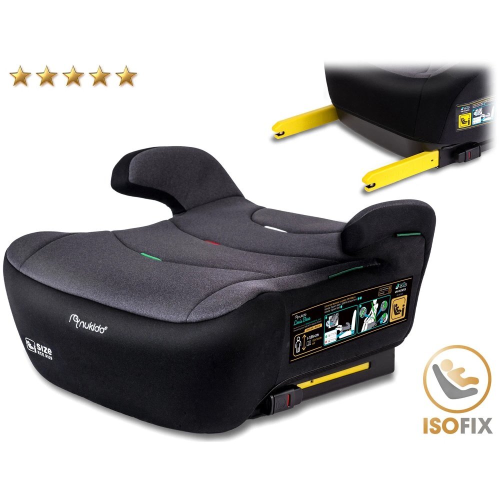 Nukido Inaltator auto copii Louis Gri 125-150 cm cu fixare isofixconectori telescopici cu sistem vizual fixare corectatapiterie de calitate superioarahusa detasabila si lavabilacotieredimensiune 32x37x22 cm