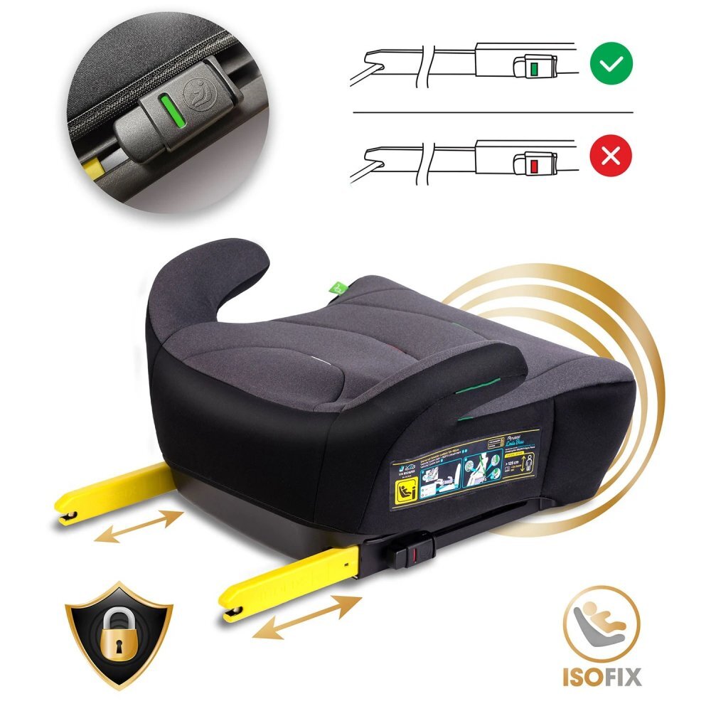 Nukido Inaltator auto copii Louis Gri 125-150 cm cu fixare isofixconectori telescopici cu sistem vizual fixare corectatapiterie de calitate superioarahusa detasabila si lavabilacotieredimensiune 32x37x22 cm