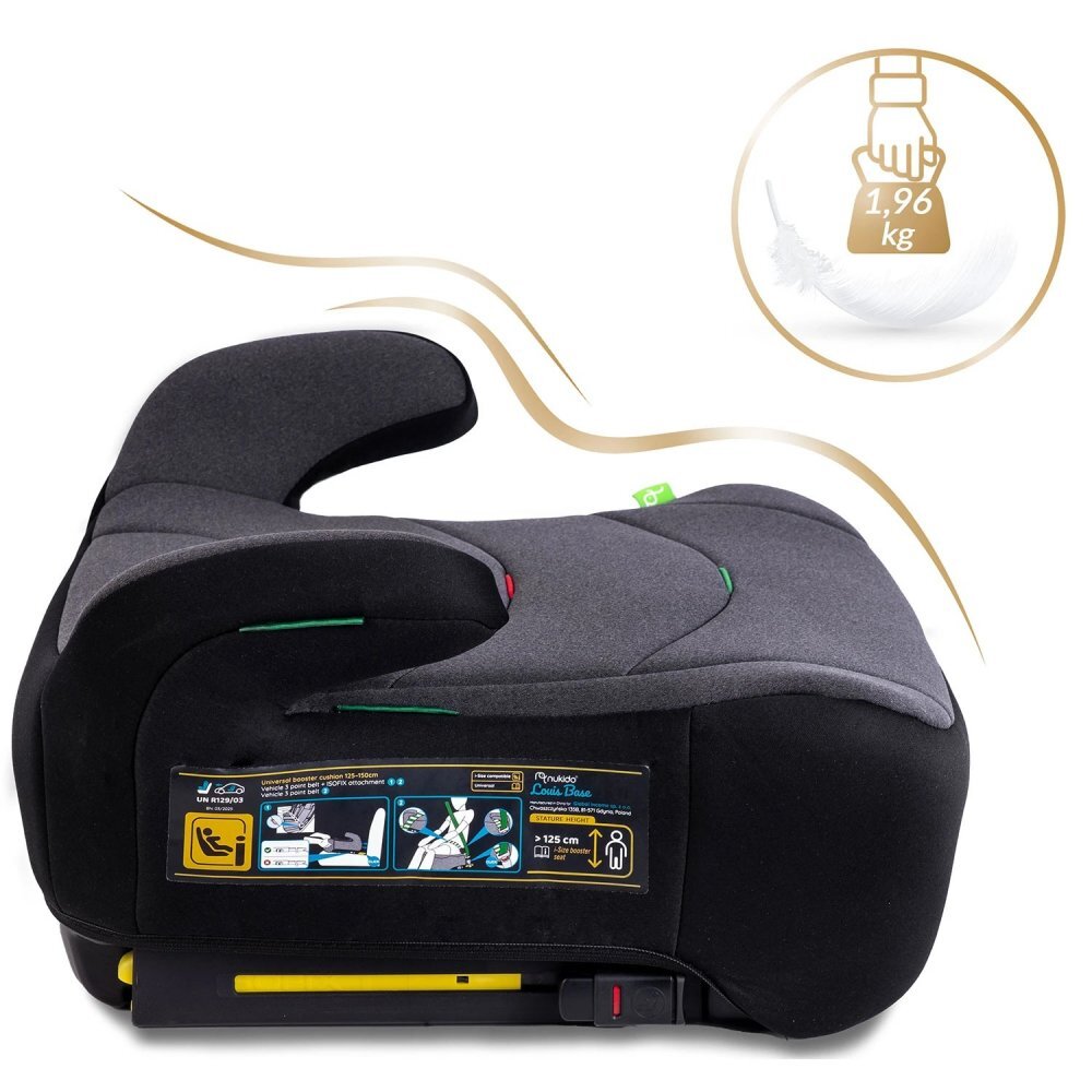Nukido Inaltator auto copii Louis Gri 125-150 cm cu fixare isofixconectori telescopici cu sistem vizual fixare corectatapiterie de calitate superioarahusa detasabila si lavabilacotieredimensiune 32x37x22 cm
