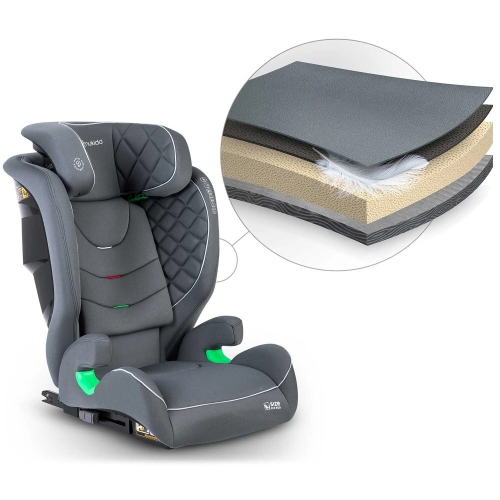 Nukido Scaun auto copii cu isofix I-SIZE 100-150 cm Louis Gritetiera reglabila in 12 pozitiihusa detasabilaindicatori instalare centuraprotectie la impact lateral si certificare ECE R129