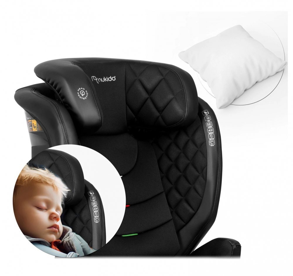 Nukido Scaun auto copii cu isofix I-SIZE 100-150 cm Louis Negrutetiera reglabila in 12 pozitiihusa detasabilaindicatori instalare centuraprotectie la impact lateral si certificare ECE R129